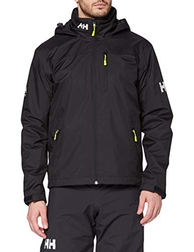 Helly Hansen Crew Hooded Midlayer - Chaqueta Impermeable, Cortavientos y Transpirable, con Forro Polar y Capucha Integrados, Hombre, Negro (990 Black), XS