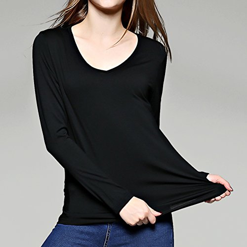 HENCY Mujer Camisetas de Manga Larga con del Escote V Pack de 3 Negro Medium