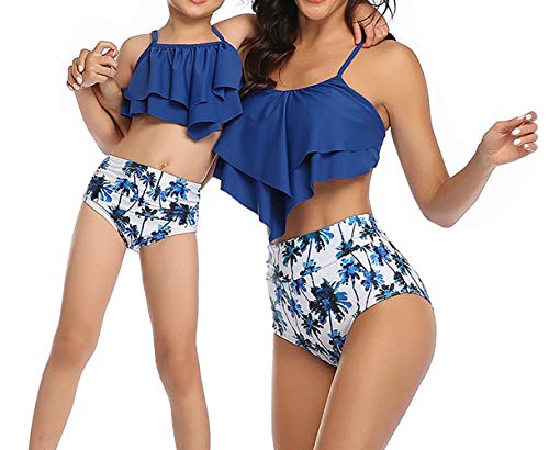 HenzWorld - Bikini con Volantes para Madre y Bebé Conjunto de Dos Piezas Talle Alto Fruncido para Padres e Hijos Bañador para Padre e Hijo Traje de Baño a Juego para La Familia Talla 10-12Y