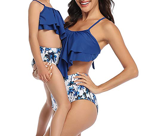 HenzWorld - Bikini con Volantes para Madre y Bebé Conjunto de Dos Piezas Talle Alto Fruncido para Padres e Hijos Bañador para Padre e Hijo Traje de Baño a Juego para La Familia Talla 10-12Y