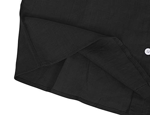 HenzWorld Blusa de Manga Larga de Color Sólido para Mujer Blusas Informales de Lino de Algodón para Mujer Blusa Larga con Botones (Negro Talla M)