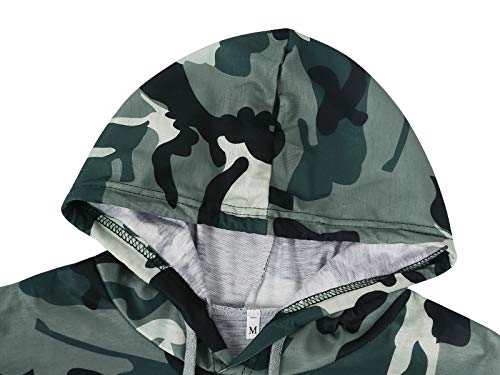 HenzWorld - Sudaderas con Capucha de Camuflaje Clásicas para Mujer Sudaderas con Capucha Ligeras y Ocasionales Sudadera con Cordón Mangas Largas para Mujer (Gris Talla M)