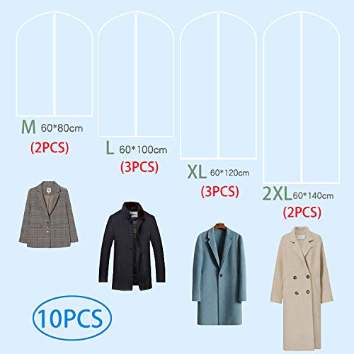 HEPAZ Fundas de Ropa, Juego de 10 Fundas de Ropa Transpirables,Bolsas de Ropa a Prueba de Polvo,con Cremallera Completa y Agujero Superior para Gancho de Percha para Camisas, Disfraces, Abrigos