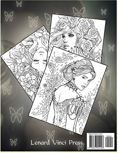 Hermosa Mujer: Hermoso retrato para colorear libro para adultos relajación con flores y mariposas.