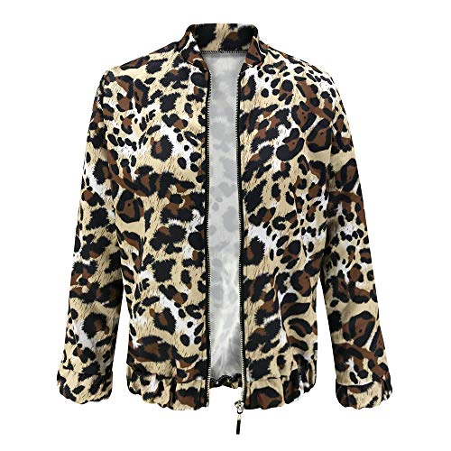 Hertsen - Abrigo Ligero de Mujer con Estampado de Leopardo, Manga Larga, con Cremallera, para Negocios, Trabajo Marrón Leopardo L