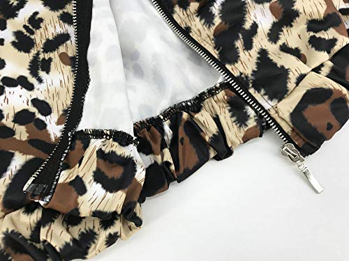 Hertsen - Abrigo Ligero de Mujer con Estampado de Leopardo, Manga Larga, con Cremallera, para Negocios, Trabajo Marrón Leopardo L