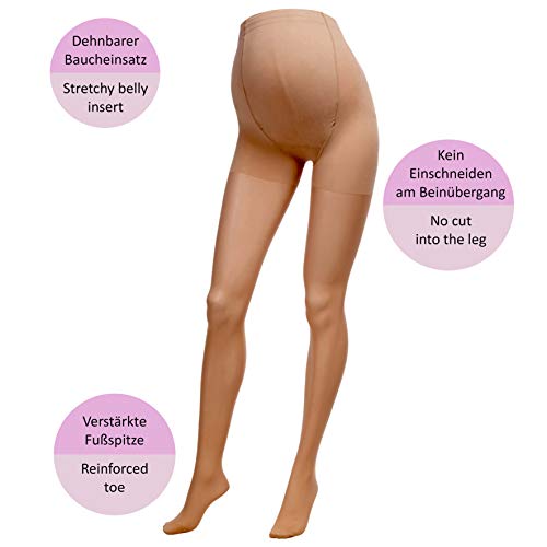 Herzmutter 20 DEN Medias Premamá - Medias Maternidad - Medias de embarazo - Panty Para Futura Mama -Para mujeres embarazadas - Juego de 1 y 2-1220 (L-XL, Beige-Oscuro, 2x)