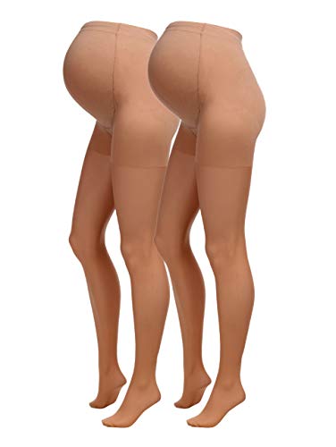 Herzmutter 20 DEN Medias Premamá - Medias Maternidad - Medias de embarazo - Panty Para Futura Mama -Para mujeres embarazadas - Juego de 1 y 2-1220 (L-XL, Beige-Oscuro, 2x)