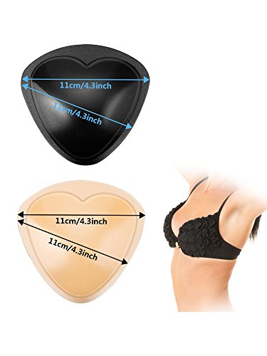 Hestya 4 Pares de Almohadillas de Sujetador Rellenos Autoadhesivos Insertos de Pecho de Push Up para Bikini, Forma de Triángulo, Negro y Beige