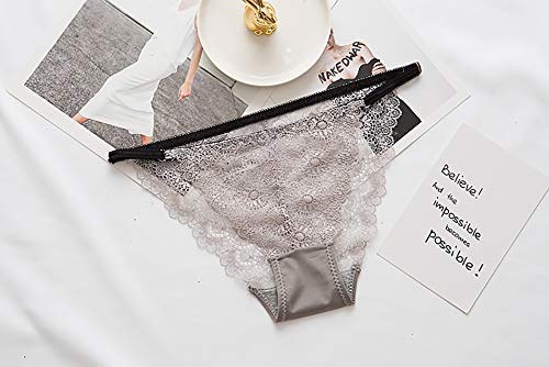 Hexcbay Damen Braguitas de Encaje Sexy Bragas Transparentes Calzoncillos Ropa Interior Lencería con Tiras Ropa Interior Ajustable Triángulo Corbata Tanga Tanga (neiku02, Gris)