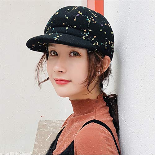HHF Caps y Sombreos Cap 2018 Sombrero Mujer Otoño Invierno Retro Graffiti Lana Beltlet (Color : Black, Size : Adjustable)