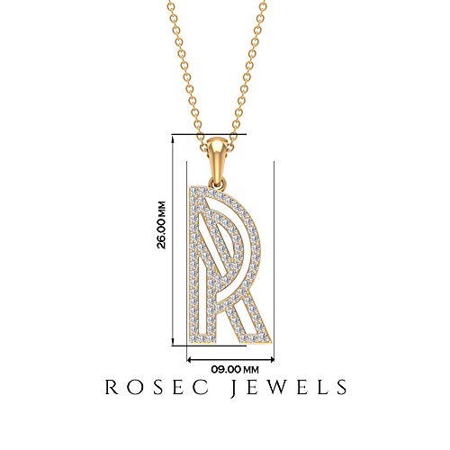 HI-SI - Collar con colgante de alfabeto de diamante de 1/2 ct, letra R, cadena de nombre, colgante de aniversario de las mujeres, collar de abalorios de uso diario,10K Oro amarillo Sin cadena