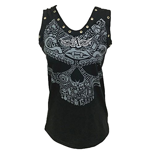 hibote Mujeres Tank Tops Skull Prints Casual Mangas O-Cuello Tank Tees Punk Chaleco XL Negro