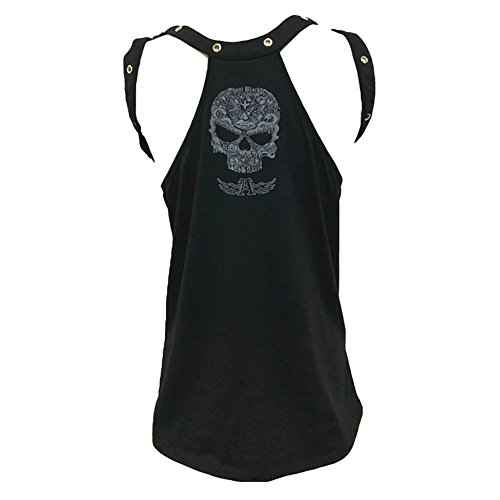 hibote Mujeres Tank Tops Skull Prints Casual Mangas O-Cuello Tank Tees Punk Chaleco XL Negro