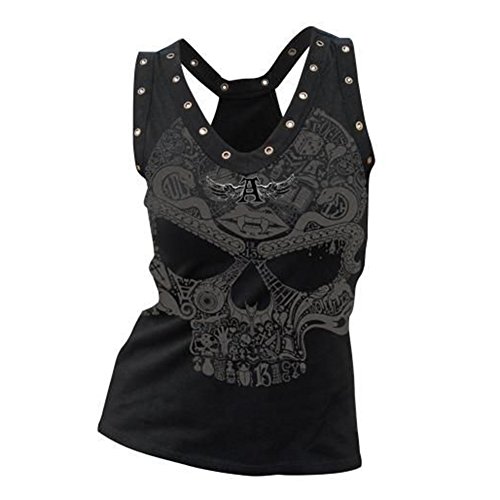 hibote Mujeres Tank Tops Skull Prints Casual Mangas O-Cuello Tank Tees Punk Chaleco XL Negro