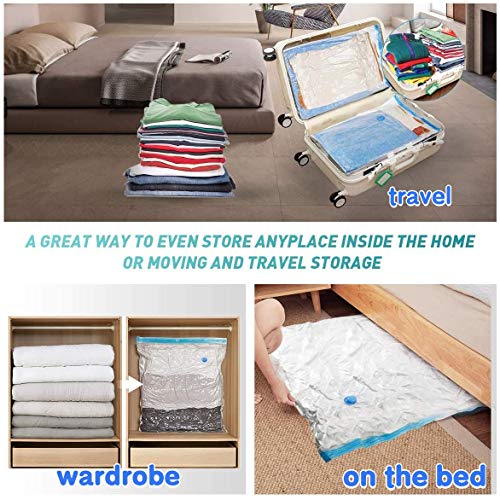 Hiegvor Bolsas de Almacenaje al Vacío,8Piezas(2*100x80 + 4*80x60 + 2*60x40cm + 1*Bomba)Bolsa Vacio Ropa Aspiradora, Bolsas Ahorro de Espacio para Guardar Ropas, Almohadas,Mantas,Edredones,Viaje