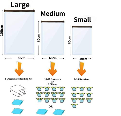 Hiegvor Bolsas de Almacenaje al Vacío,8Piezas(2*100x80 + 4*80x60 + 2*60x40cm + 1*Bomba)Bolsa Vacio Ropa Aspiradora, Bolsas Ahorro de Espacio para Guardar Ropas, Almohadas,Mantas,Edredones,Viaje
