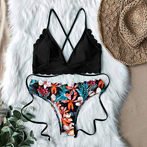 HIGOU Bikini para mujer con aros acanalados en V y muescas ahumadas, bikini de corte alto push-up (A, B, C, D, E, F, G, H, SML XL) H M