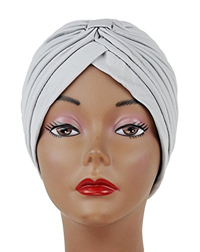 hikong - 2 paños musulmanes para mujer, turbante indio, turbante para la cabeza, para la pérdida de cabello o quimioterapia, talla única Negro y gris. Talla única