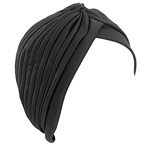 hikong - 2 paños musulmanes para mujer, turbante indio, turbante para la cabeza, para la pérdida de cabello o quimioterapia, talla única Negro y gris. Talla única
