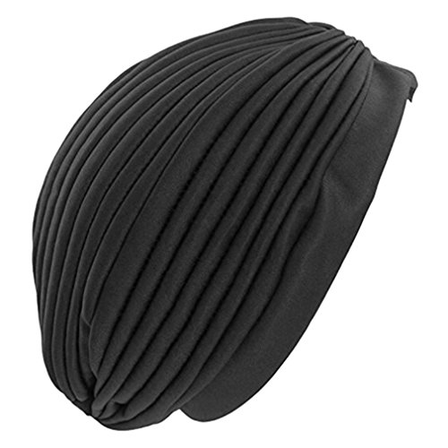hikong - 2 paños musulmanes para mujer, turbante indio, turbante para la cabeza, para la pérdida de cabello o quimioterapia, talla única Negro y gris. Talla única