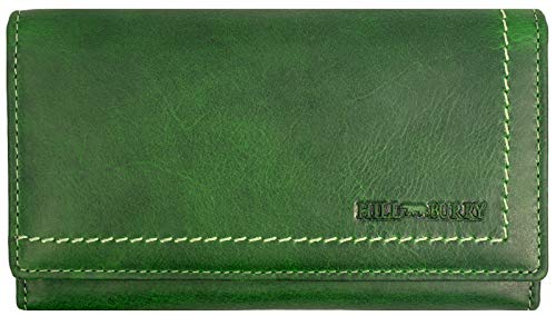 Hill Burry Cartera de Cuero para Mujer | Billetera - Monedero de Cuero Genuino con Aspecto Vintage | Mujeres - Hombre | XXL Largo Grande Capacidad (Verde)