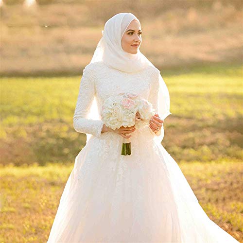 HIN GU - Wedding dress Vestido de novia Vestido de novia de lujo musulmán apliques Arabia Saudita manga larga elegante vestido de novia turco (Color : Beige, US Size : 14)