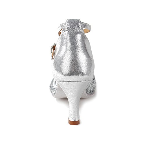 HIPPOSEUS Zapatos de Baile de Lentejuelas de Plata para Mujer con Dedos Cerrados Zapatos de Baile de práctica Zapatos de Baile de Boda estándar, Modelo WX-CL, Plata Color,EU 37/4.5 UK