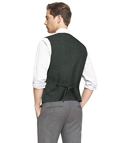 HISDERN Chaleco Formal de Boda para Hombre 5 Botones Chaleco de Lana Chaleco de Tweed en Espiga Chaleco de Traje