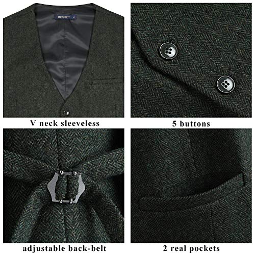HISDERN Chaleco Formal de Boda para Hombre 5 Botones Chaleco de Lana Chaleco de Tweed en Espiga Chaleco de Traje