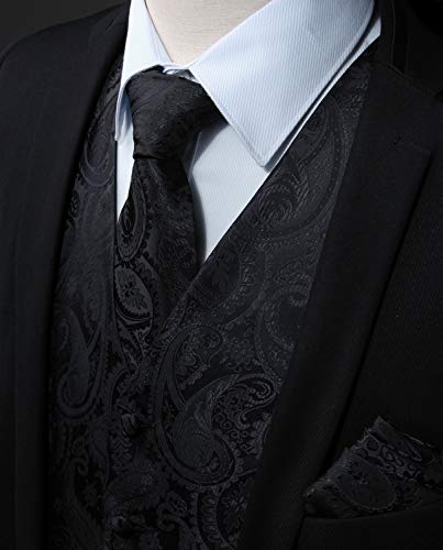 HISDERN Chaleco y Corbata de Jacquard Floral Paisley Clasico para Hombre y Traje de Chaleco Cuadrado de Bolsillo