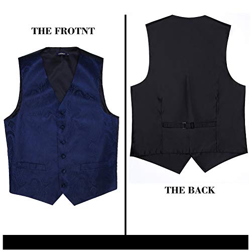 HISDERN Chaleco y Corbata de Jacquard Floral Paisley Clasico para Hombre y Traje de Chaleco Cuadrado de Bolsillo