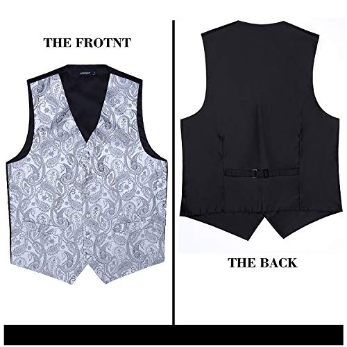 HISDERN Chaleco y Corbata de Jacquard Floral Paisley Clasico para Hombre y Traje de Chaleco Cuadrado de Bolsillo