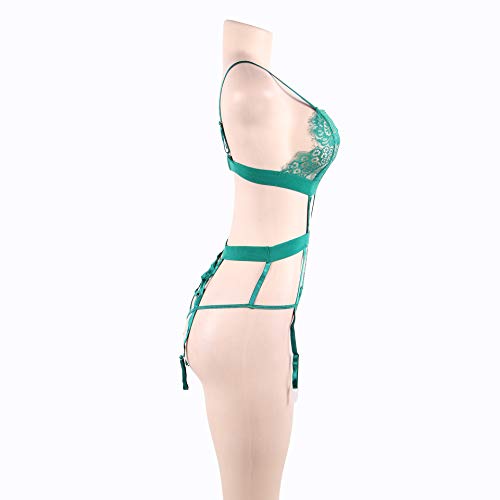 HJG Encaje de Encaje de Las Mujeres gasea Tera Juego de lencería, Teddy Babydoll Bodysuit con máscara de Encaje,Green,5XL