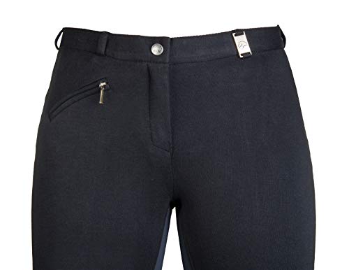 HKM – pantalón de hípica Wülfer-X modelo 2017, con bajo elástico y refuerzo en la parte interna de las piernas, para niño y mujer, disponible en 5 bonitos colores, mujer, color schwarz mit grauem Besatz, tamaño 40 [DE 38]