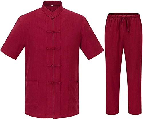 HLZY China Tradicional Tai Chi Uniformes Kung Fu Tela Tradicional China Traje Masculino Artes Marciales Tangzhuang Kung Fu Chaqueta de Manga Corta Trajes Camisa Zen Meditación Ropa