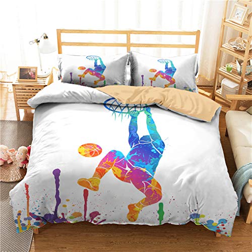 HNHDDZ Funda Edredón Impresión 3D Baloncesto Estilo Deportivo Juego Cama Funda Almohada Cielo Estrellado Universo Blanco Negro Amarillo Los Adolescentes Niño niña (Estilo 4, 150x200 cm - Cama 90 cm)