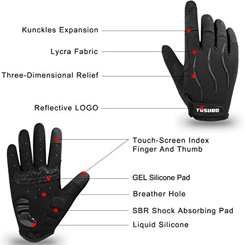 HNOOM Guantes Ciclismo Guantes MTB de Completos Dedos Guantes Bicicleta Montaña, Guantes Bicicleta Antideslizante Guantes Deportivos con Pantalla táctil de Correr Ciclismo Moto Deportivos (Negro, L)