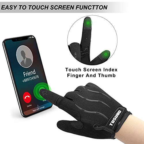 HNOOM Guantes Ciclismo Guantes MTB de Completos Dedos Guantes Bicicleta Montaña, Guantes Bicicleta Antideslizante Guantes Deportivos con Pantalla táctil de Correr Ciclismo Moto Deportivos (Negro, L)