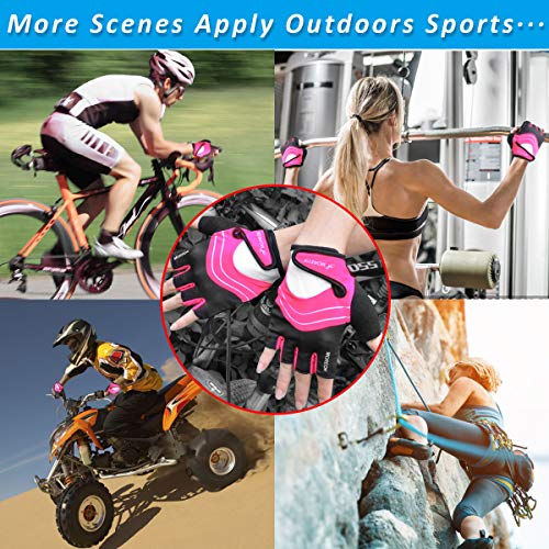 HNOOM Guantes Ciclismo, Guantes MTB para Hombre Mujeres, Guantes Bicicleta Montaña Antideslizante, Transpirable Guantes de Dedo Medio para MTB Bicicleta Bici (Rosa, S)