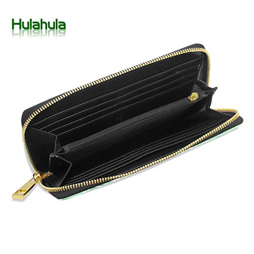 Hoja Verde Rosa Flamenco Monedero Cremallera Billetera de Cuero Real Patrón Impresión Bolso para Niño Mujeres Teléfono Chica Hombre