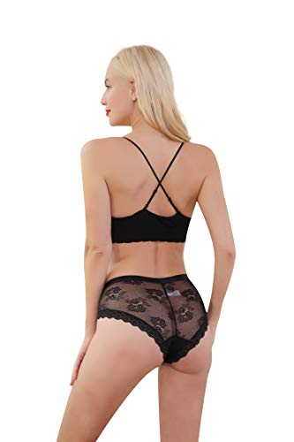 HOKEMP Bragas de Encaje de Mujer Braguitas Ultra Delgadas Sexy Low Rise Calzoncillos de Encaje Bikini Bragas