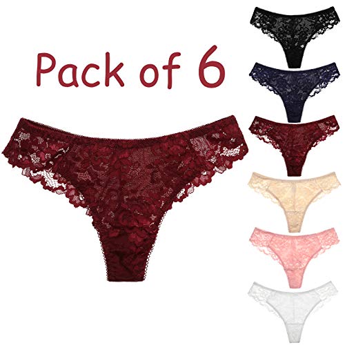 HOKEMP Mujer Braga Tanga de Encaje para Braguita Pantalones Señoras Ropa Interior Pack de 6