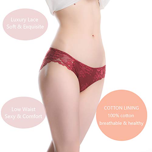 HOKEMP Sexy Braguitas Culotte para Mujer Ropa Interior de Encaje, Pack de 6