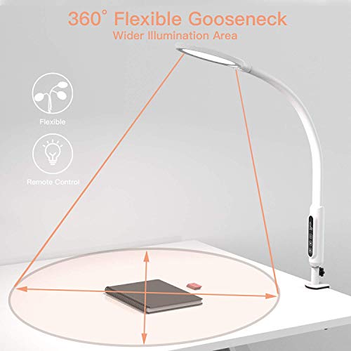 Hokone Lámpara de Escritorio LED Lámpara de Abrazadera de cuello de cisne Lámpara de Arquitecto de brazo giratorio que atenúa , Lámpara de Mesa de oficina con control táctil, 18 W blanco