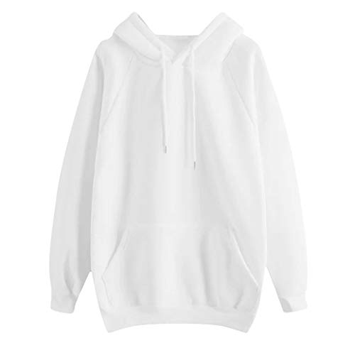 Holatee Sudaderas Mujer con Capucha Baratas Hoodies Sweatshirt Chicas Adolescentes con Bolsillos Canguro (Blanco, L)