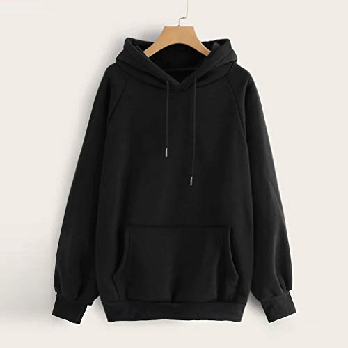 Holatee Sudaderas Mujer con Capucha Baratas Hoodies Sweatshirt Chicas Adolescentes con Bolsillos Canguro (Negro, L)