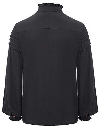 Hombre Blusa Retro Mangas Largas con Cuello Subido de Volantes Top Steampunk XL Negro