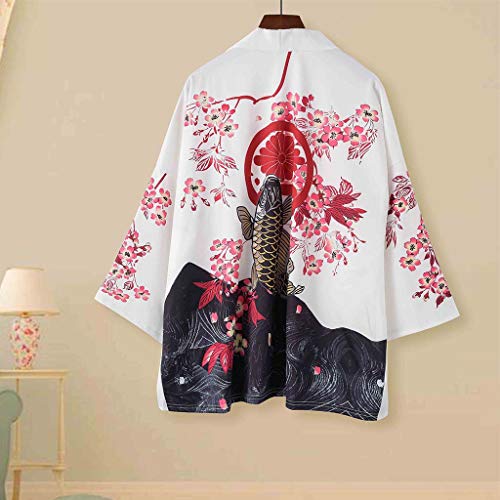 Hombre Camisa Kimono Hippie Cloak Estilo Japonés Estampado Holgado Manga 3/4 Cardigan Chaqueta Capa Ropa Casual Abrigo Básico Camisetas Cuello Mao Vintage Blusa T-Shirt Top Gusspower