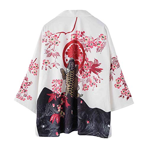 Hombre Camisa Kimono Hippie Cloak Estilo Japonés Estampado Holgado Manga 3/4 Cardigan Chaqueta Capa Ropa Casual Abrigo Básico Camisetas Cuello Mao Vintage Blusa T-Shirt Top Gusspower